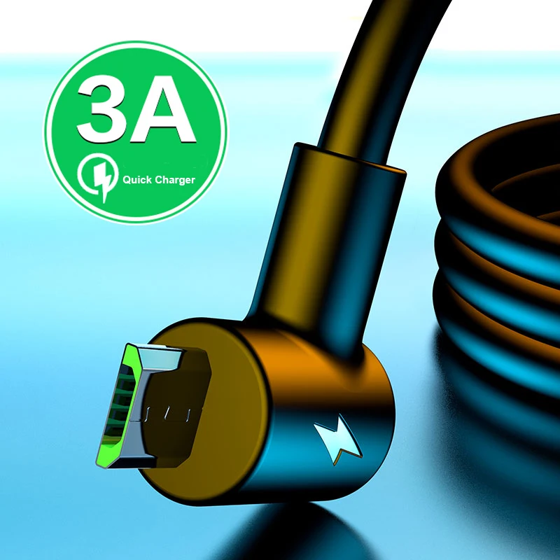 Кабель Micro USB с углом поворота 90 градусов 1 м 2 шнур 3 А кабель для быстрой зарядки и
