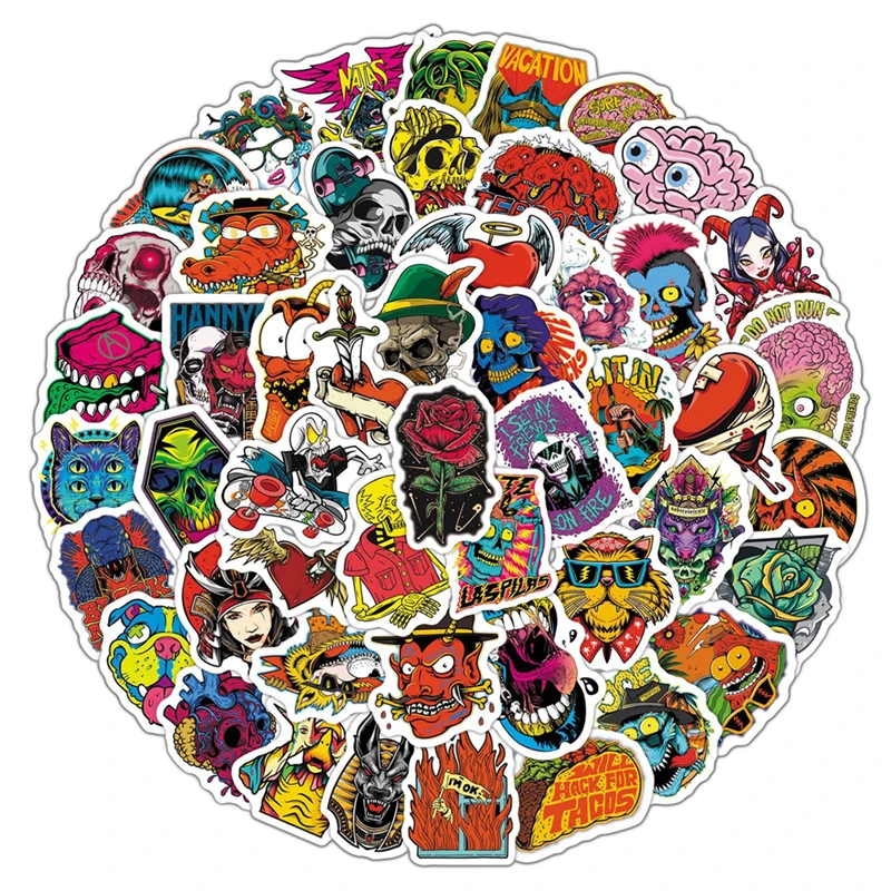 

10/30/50 Pcs Personality Horror Art Skull Graffiti Sticker Water Cup Laptop Helmet Scooter Trolley Refrigerator Marking Sticker