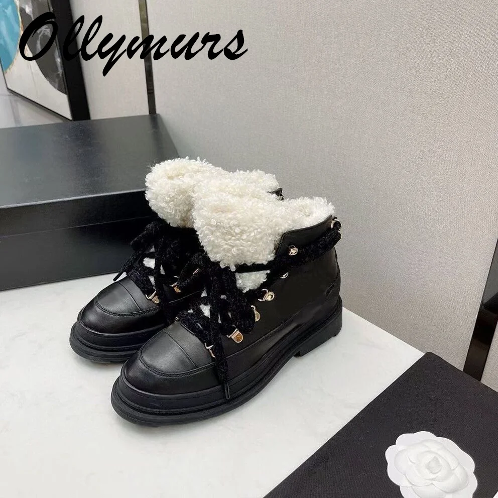 

Prowow New Genuine Leather Sheep Fur Winter Snow Boots Designer Brand Boots Ankle Heel Boots Female Women Shoes
