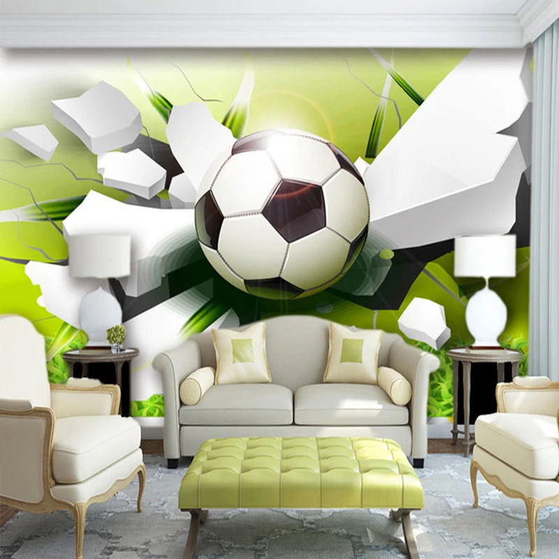 

Custom Wall Mural Non-woven Wallpaper Modern 3D Stereoscopic Football Broken Wall Living Room Sofa TV Background Photo Wallpaper