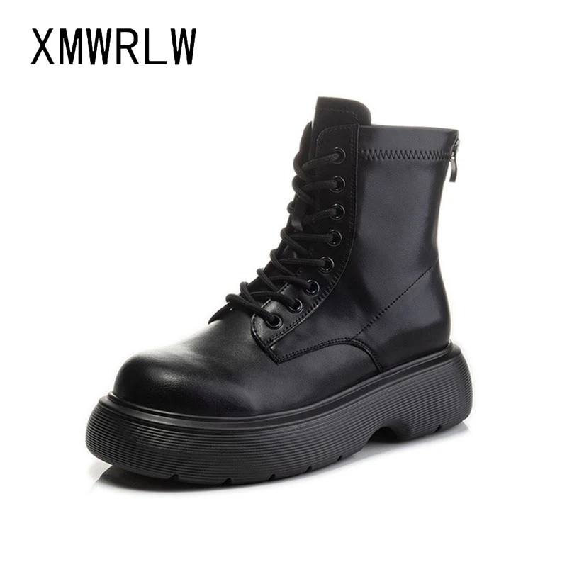 

XMWRLW High Heels Casual Women Autumn Shoes Ankle Boots Genuine Leather Ladies Autumn Ankle Boots 2021 Rubber Sole Shoes Boot
