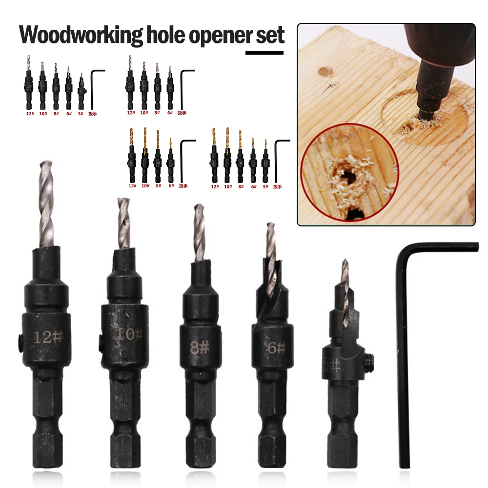 

4/5pcs set HSS Woodworking Countersink Drill Bit Set 1/4 Quick change Hex Shank Screw Carpentry Reamer Chamfer Mill