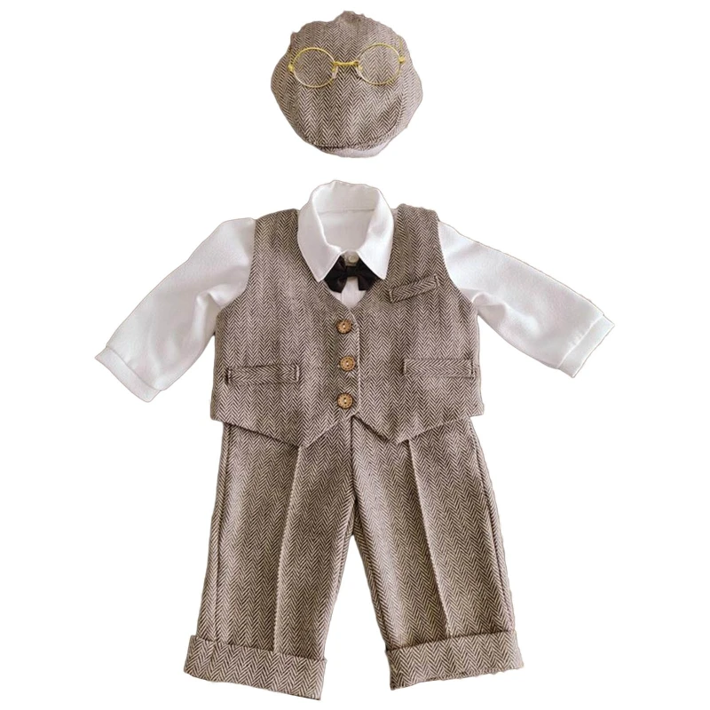 

6Pcs/Set Newborn Photography Props Hat+Glasses+Bow Tie+Vest+Shirt+Pants Outfits