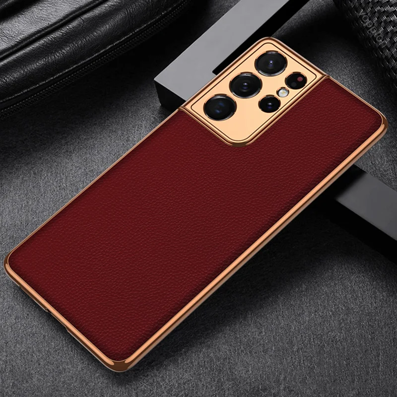 

Luxury Plating Leather Case for Samsung Galaxy S21 Ultra S21 Plus 5G Cover Shockproof Hard Protective Phone Case