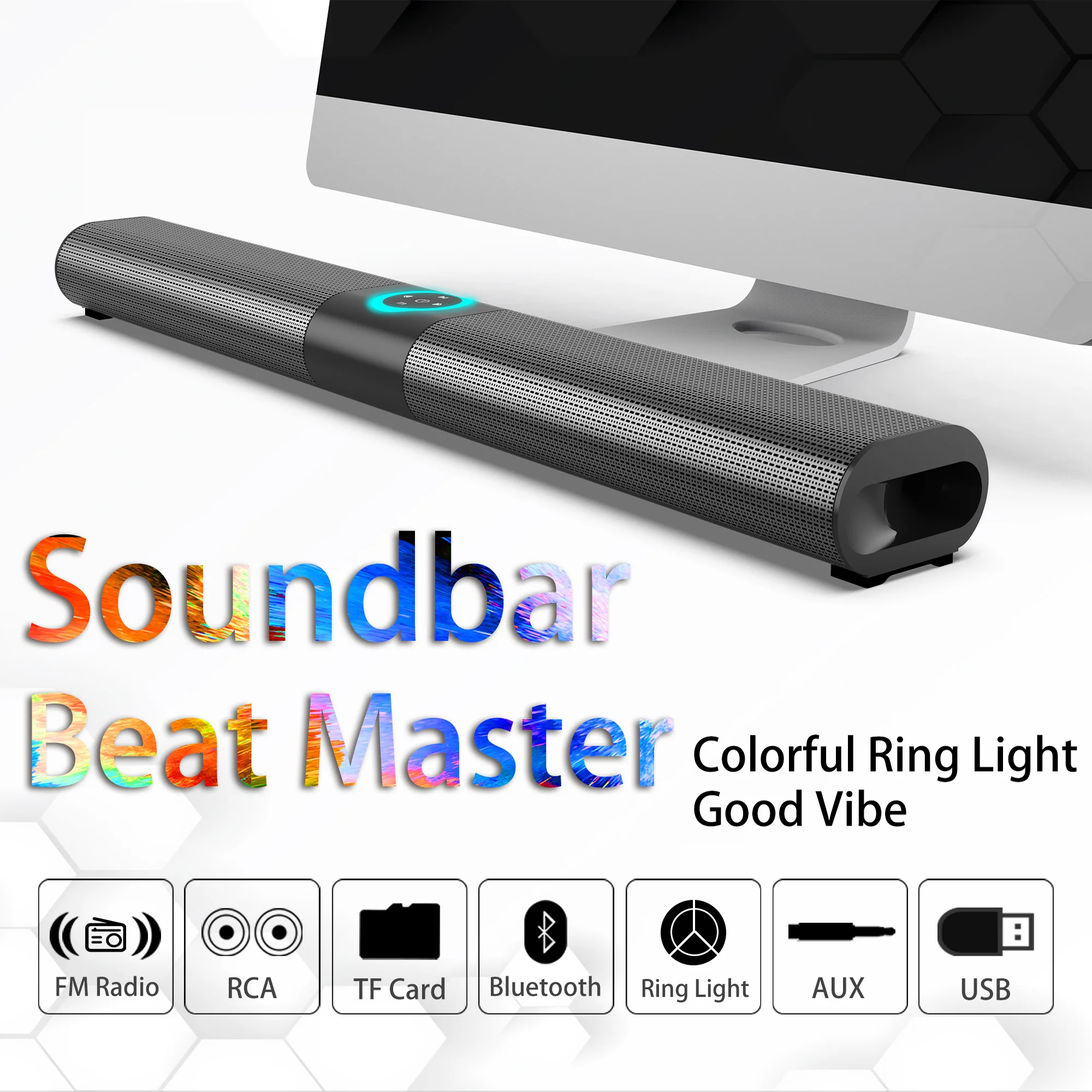 

TV Sound Bar Wireless Bluetooth-compatible Speaker RGB Soundbar Subwoofer Surround RCA Remote Control PC Speaker upport TF USB