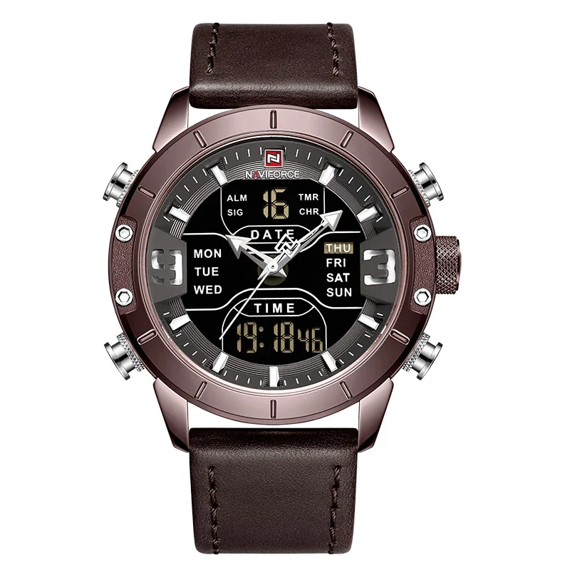 L-coffee Люксовый бренд NAVIFORCE Модные кварцевые мужские часы военные наручные часы спортивные мужские часы светодиодный цифровые водонепроницаемые часы Reloj HOmbre - Цвет: L-coffee
