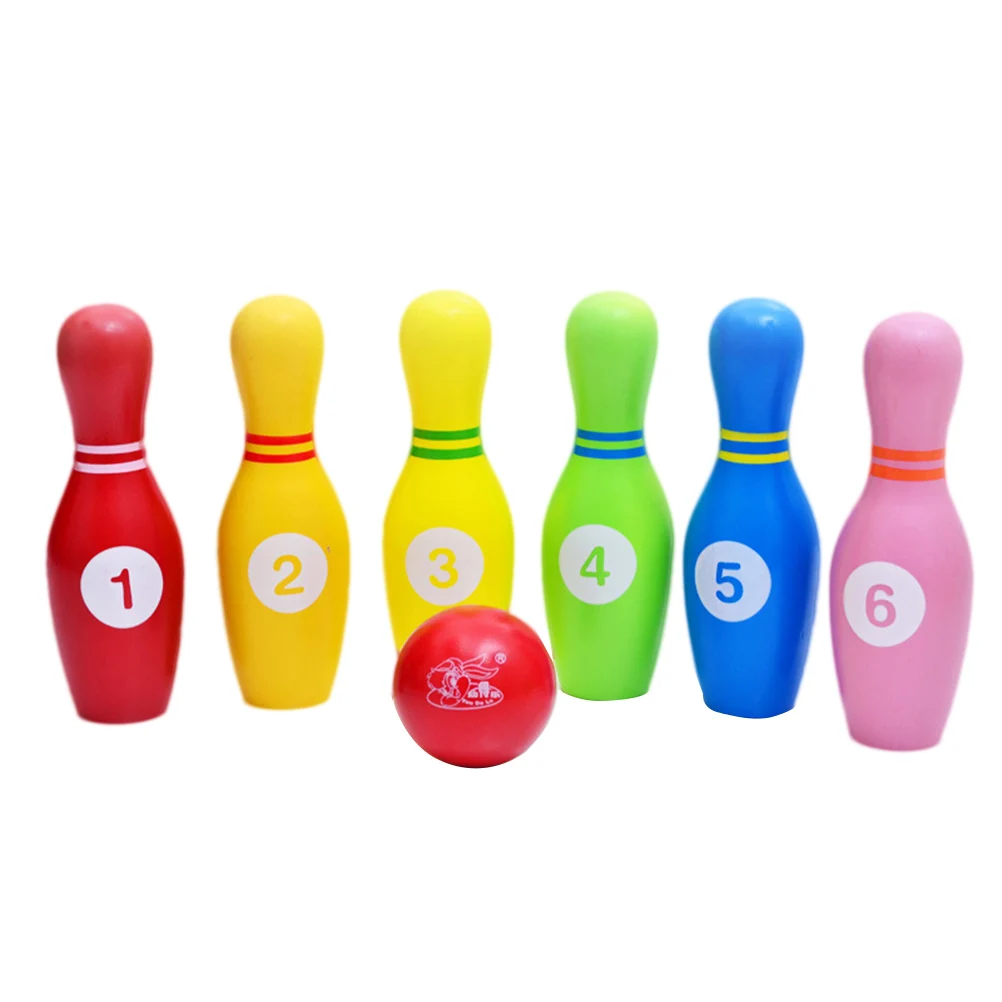 7 шт Боулинг булавки и мяч Деревянные красочные образовательные игрушки для