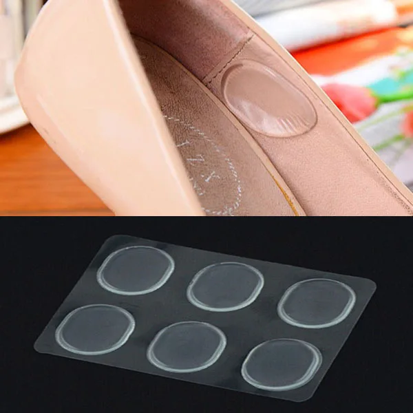 6 PCs/Sheet Women Ladies Girls Silicone Gel Shoe Insole Inserts Pad Cushion Foot Care Heel Grips Liner