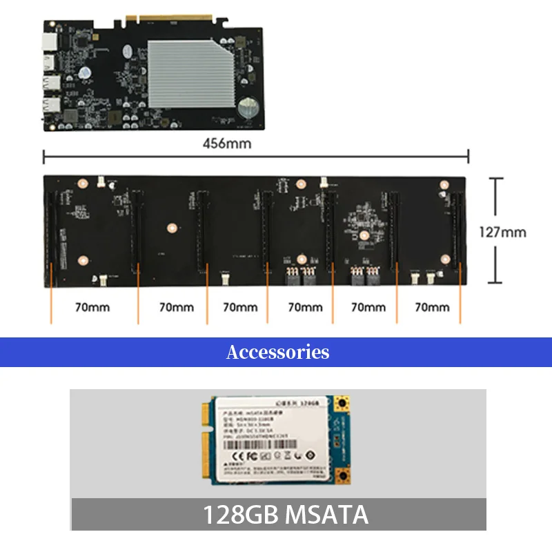 Набор материнской платы для майнинга ETH-HSW2 6 GPU (расстояние 70 мм) с 128 ГБ mSATA SSD