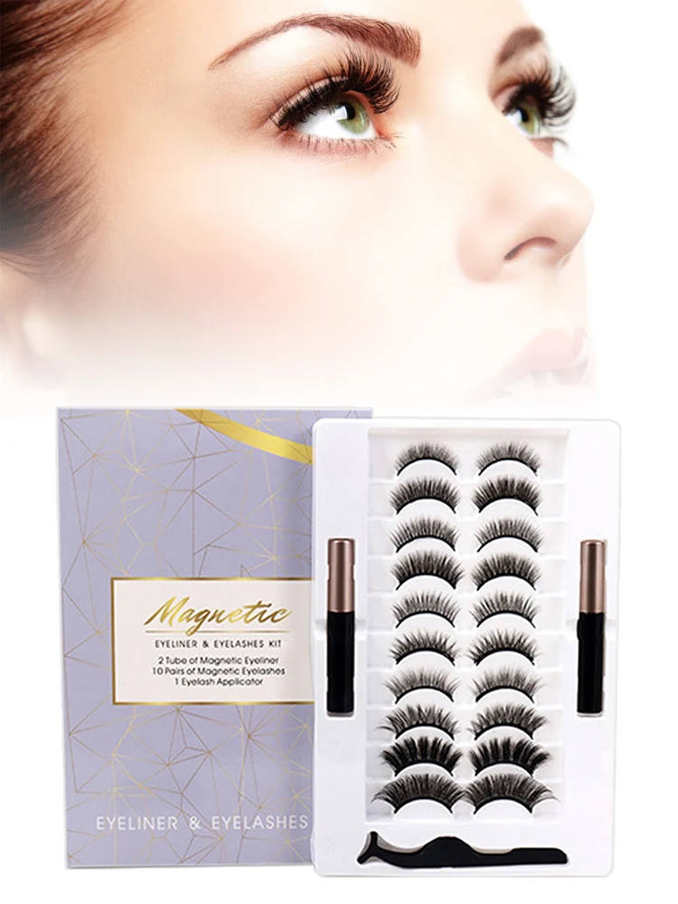 

10 Pairs Magnetic Eyelashes 3D Mink Eyelashes Makeup Magnetic Lashes Eyeliner Tweezers Set Natural False Lashes Short Faux Cils