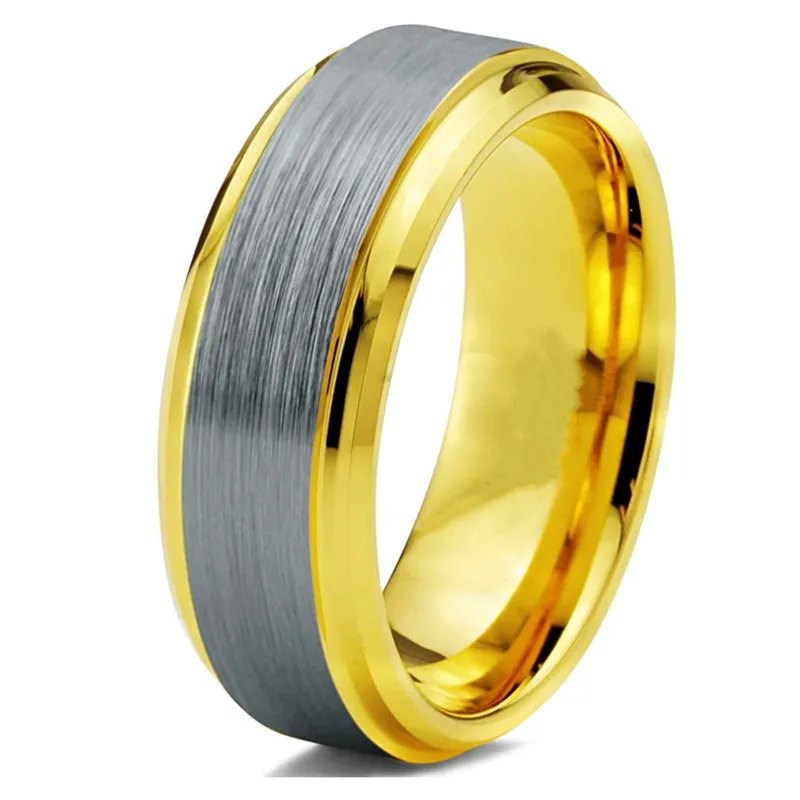 24 Styles Men's Fashion Simp Tungsten Carbid Silver Gold Color Matte Surface Beveled Blue Edge Rings Men Engagement Wedding Band |