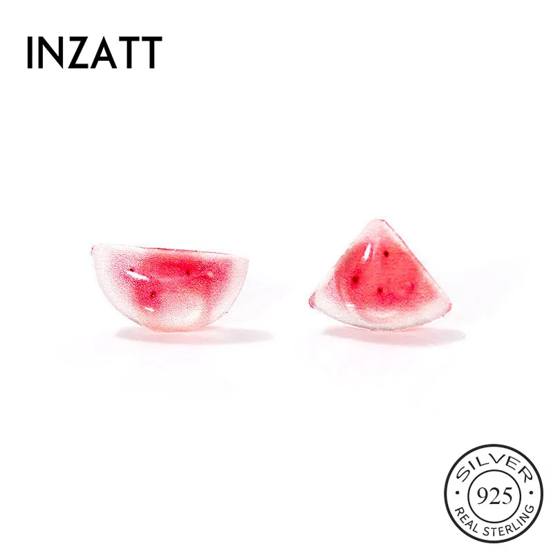 

INZATT Real 925 Sterling Silver Pink Watermelon Stud Earrings Fashion Women Fine Jewelry Party Minimalist Cute Accessories Gift