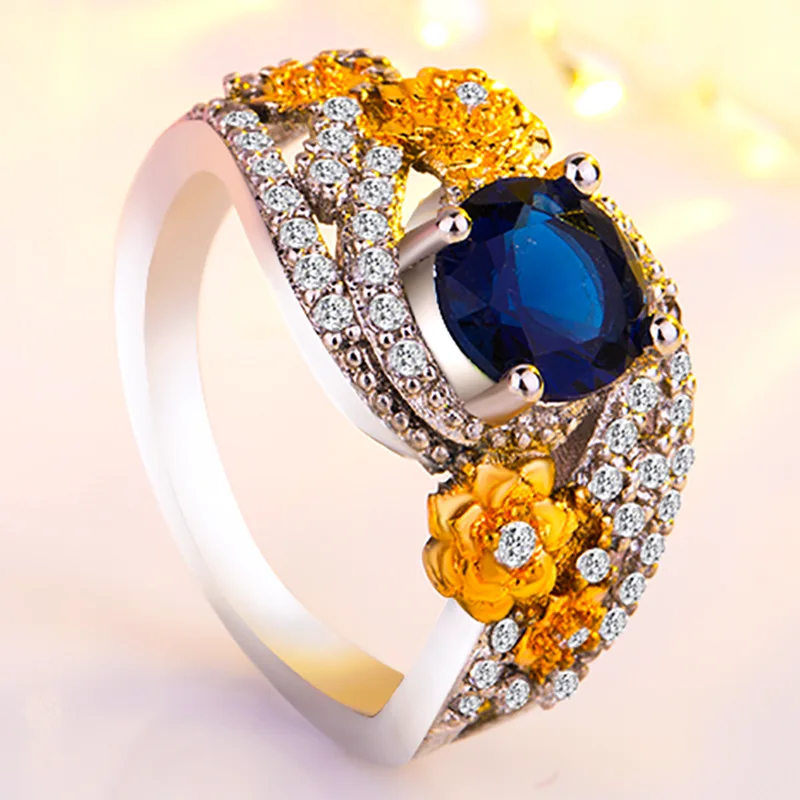 Royal Blue Rings Silver-Color Elegant Big Stone Ring with Paved cz Jewelry for Women Party and Wedding Desig sapphire ring | Украшения и