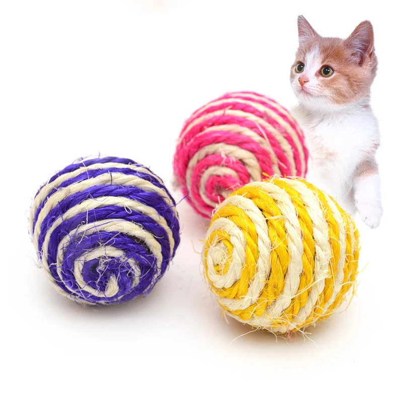 

Funny Sisal Rope Weave Cat Balls Chewing Catch Teaser Scratching Rattle Pet Supplies Kitten Cat Toys Color Random