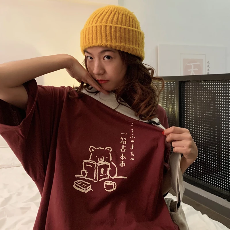 

Japanese Clothes Kawaii Reading Bear Cartoon Anime t-Shirt Women Short Sleeve t-Shirts For Girls Aesthetic harajuku Shirt Top