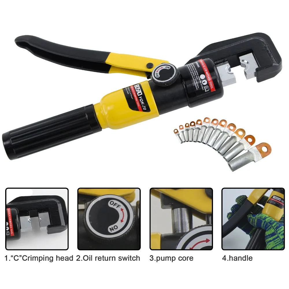 

YQK-70 4-70mm2 Pressure 8T Hydraulic Crimping Tool Cable Lug Crimper Plier Hydraulic Compression Tool