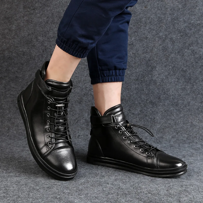 

Winter Boots Men Warm Shoes Mens Luxury Martin Boots with Fur plush warm Antiskid Work Boot Casual genuine Leather ankle boots