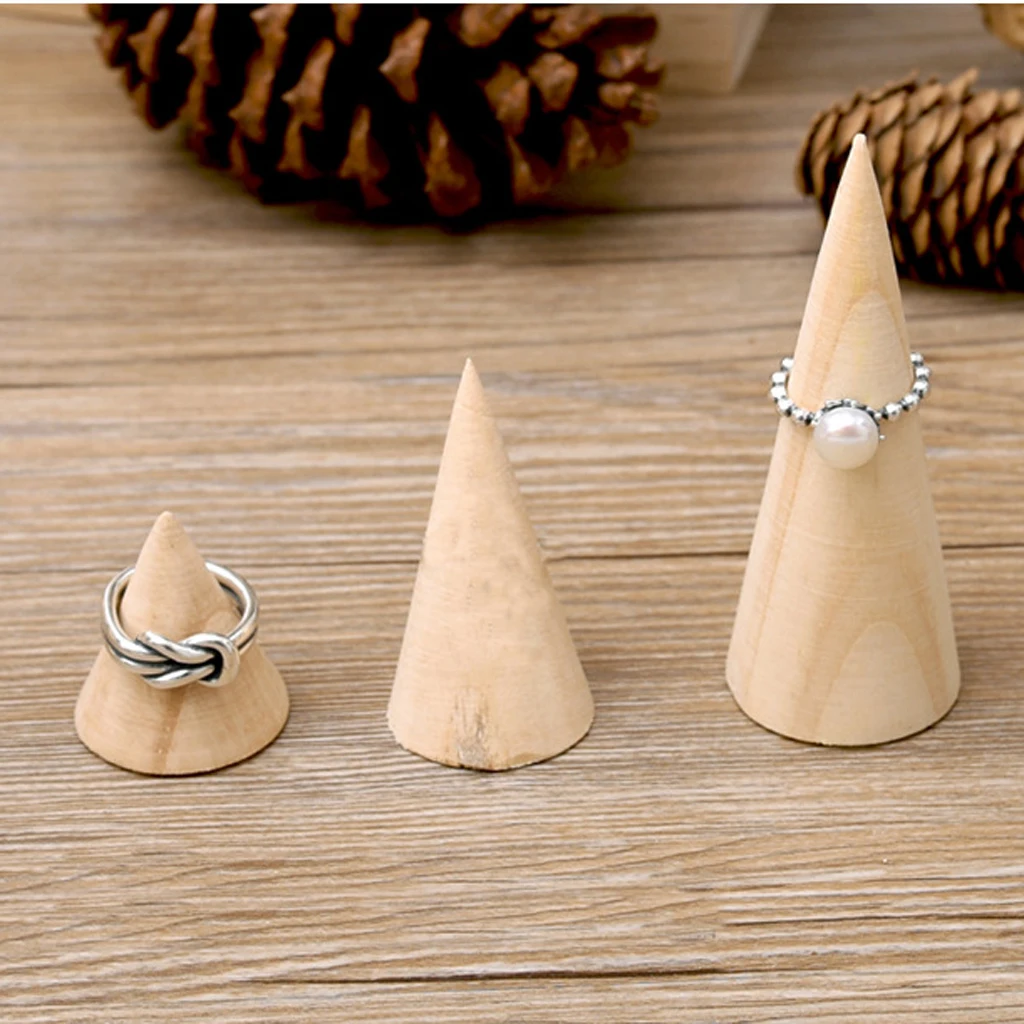 

18 Pieces Unpainted Plain Cone Wood Wooden Ring Jewelry Display Stand Holder