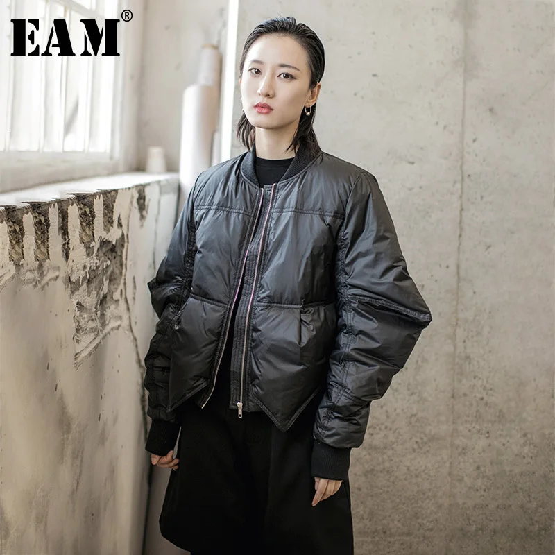 

Женская свободная куртка [EAM], теплая парка с воротником-стойкой и длинным рукавом, большие размеры, весна-осень 2021 1H291