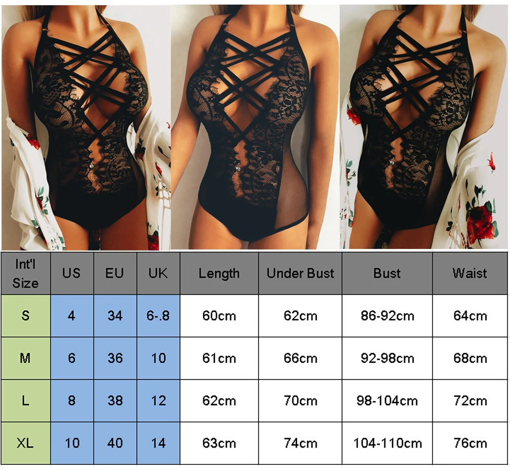 

Sexy Lingerie Women Lace Porno Bodysuit One Piece Catsuit Leotard Nightwear Teddy Babydoll Bodystocking Sleepwear Underwear #2