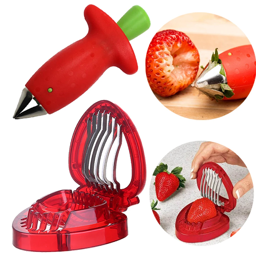 Strawberry Slicer Cutter Strawberry Corer Strawberry Huller Fruit Leaf Stem Remover Salad Cake Tools Kitchen Gadget Accessories