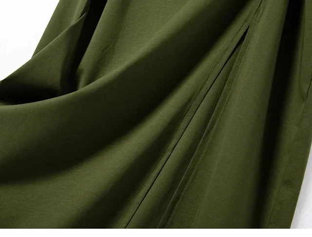 

Side Split Women O-neck Midi Dress 2020 New Black Green Short Sleeve Slim Waist Pleated Sexy Female OL Office Long Dresses