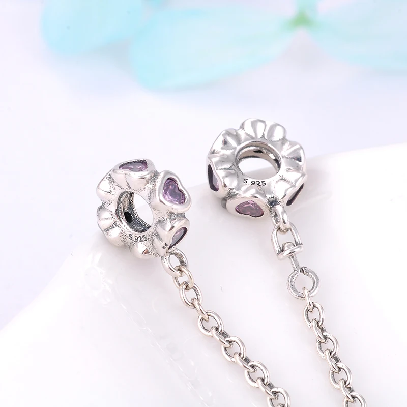 Женский браслет из серебра 925 пробы с розовым сердцем | Украшения и аксессуары