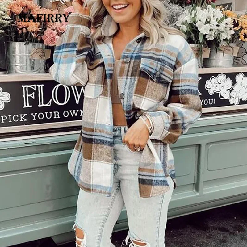 

Повседневная женская уличная одежда в стиле Харадзюку, топы, свободные женские пальто в клетку с длинным рукавом и пуговицами, рубашка в сти...