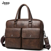 JEEP BULUO Mens Briefcases Mens Bags Split Leather Lawyer office Bag for Men Fashion Laptop Bag Business Bag for Documents