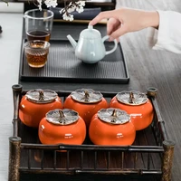 creative persimmon shaped ceramic tea storage tanks household seal tea cans travel portable mini tea barns decor ornaments
