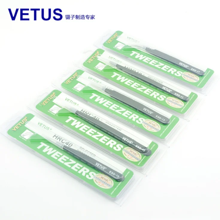 

200pcs VETUS ESD 10 11 12 13 14 15 Anti-static Stainless Steel Tweezers Set Electronic Cell Phone Repair eyelash beauty