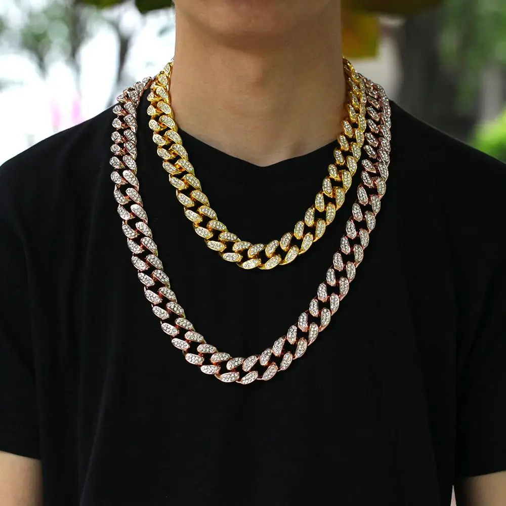 Комплект из колье и браслета золотистого цвета 2 см с кристаллами Iced Out Майами