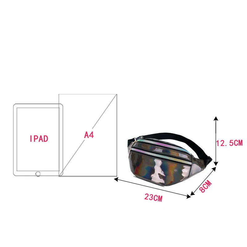 

Waist Bags Women Pink Silver Fanny Pack female banana Belt Bag Wallet Bag Leg Holographic Waist Packs Laser Chest Phone Pouch