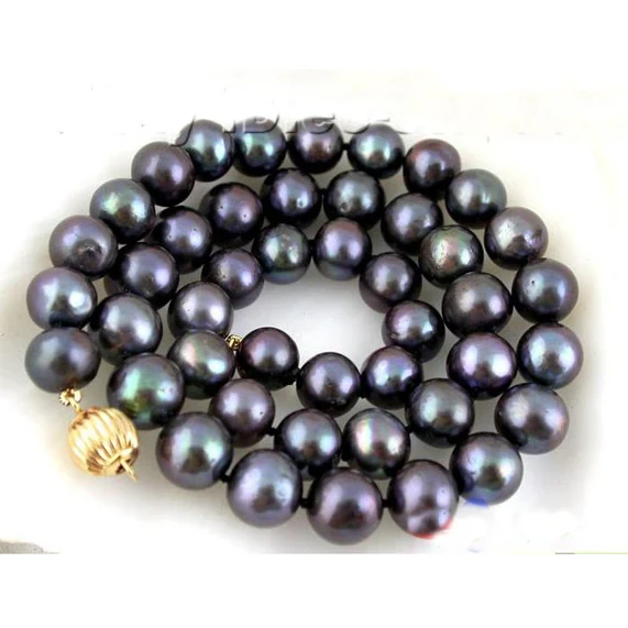 

Unique Design AA 9mm 43CM Black Color Round Freshwater Pearls Necklace Gold Plated Clasp Fine Jewelry Charming Lady Gift