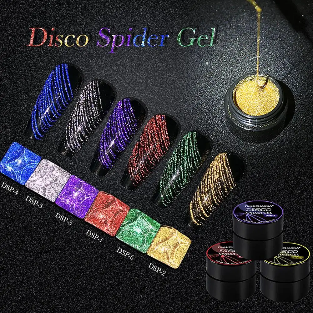 

6 colors 8ml Nail Art Spider Gel Design Painting UV Nail Polish Super Strong Stretch Glue Graffiti Easy drawing Metal Painted