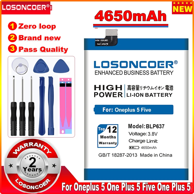 Аккумулятор LOSONCOER BLP637 на 4650 мА · ч для Oneplus 5 5T A5001 A5010 One Plus 5|Аккумуляторы мобильных