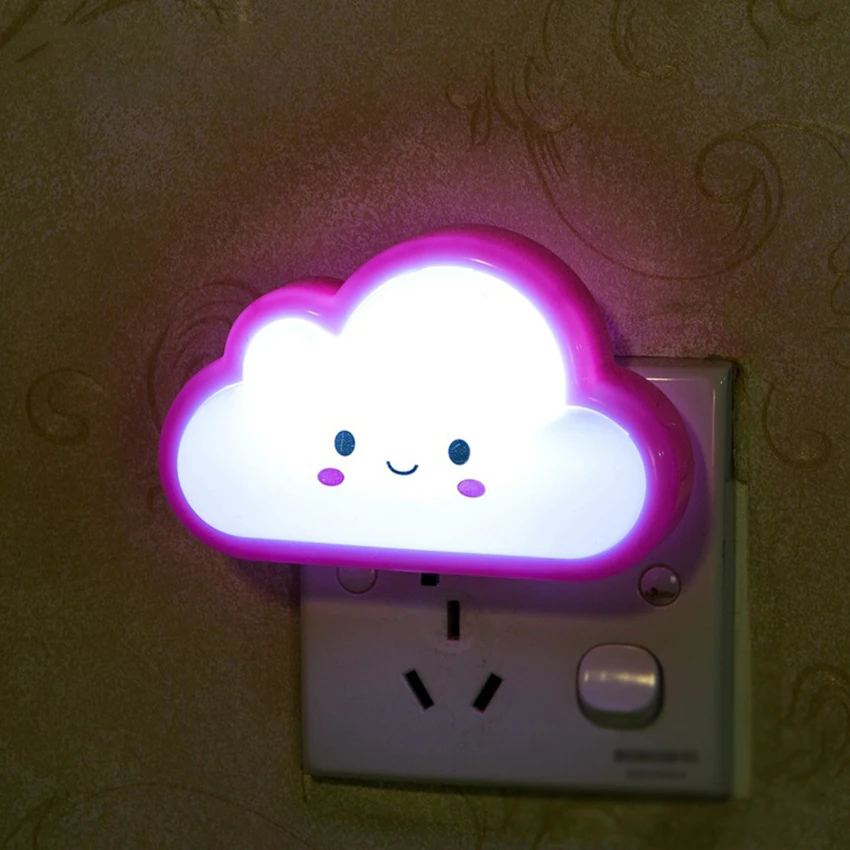 Cartoon Smiley Cloud LED Night Light Plug-In Lamp White Nightlight with Switch for Aisle Bedroom Living room | Освещение
