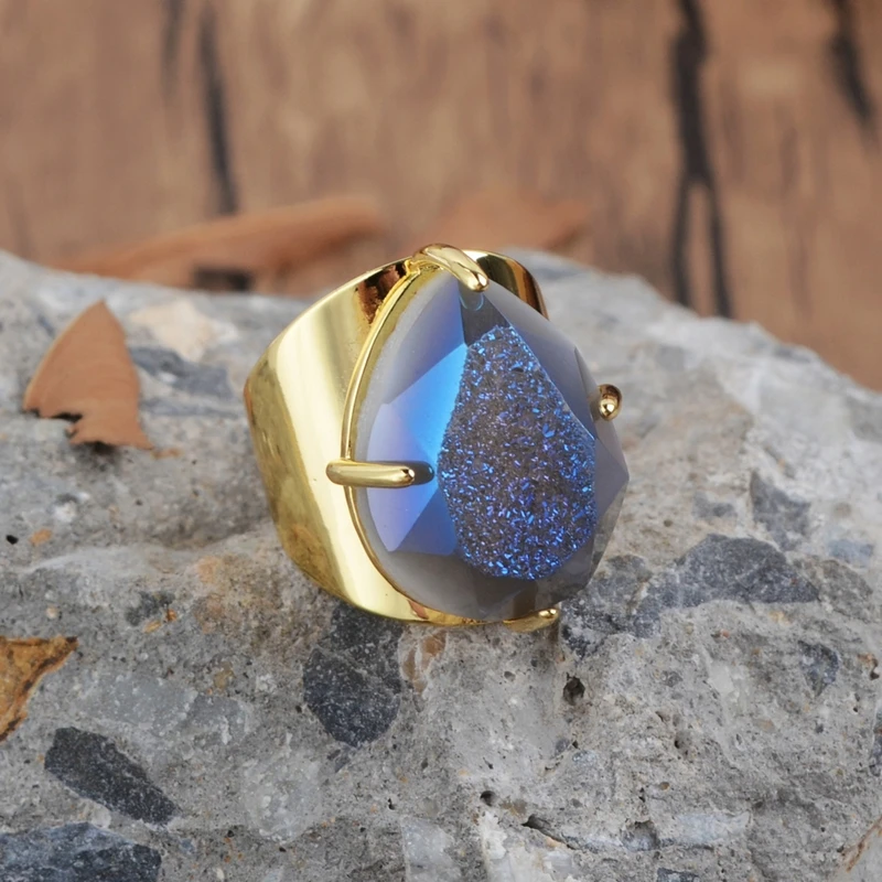 Бренд BOROSA Радужный дизайн титановое ГРАНЕННОЕ кольцо с когтями медная