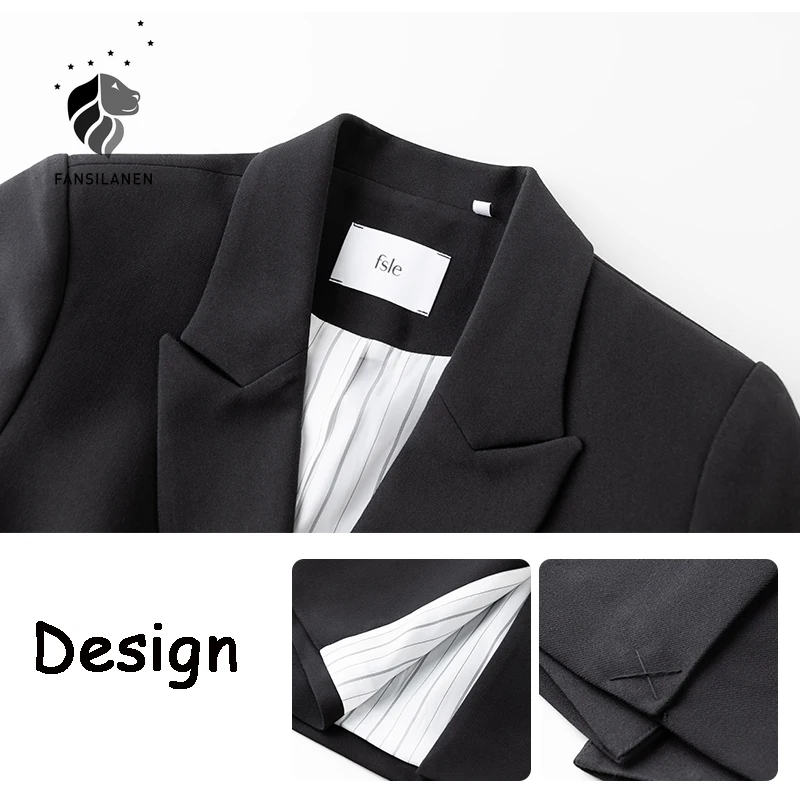 

FANSILANEN Casual office ladies black black blazer Women double breasted spring coat Female business oversized blazer jacket