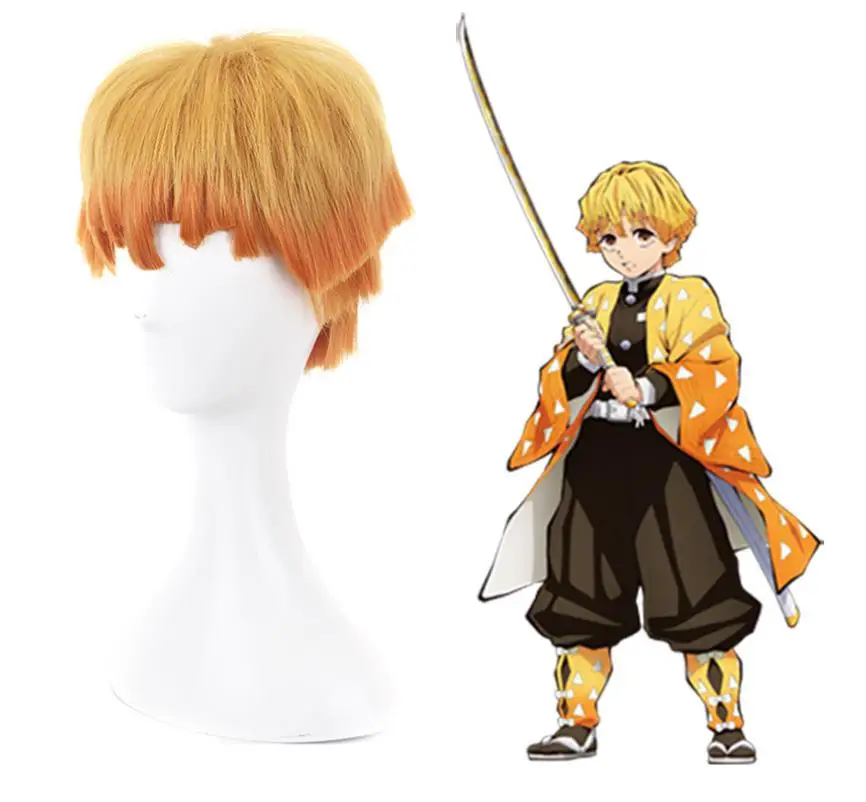 

Anime Demon Slayer Cosplay Yellow Wig Kimetsu No Yaiba Agatsuma Zenitsu Cosplay Costume Prop Heat Resistant Synthetic Short Wigs