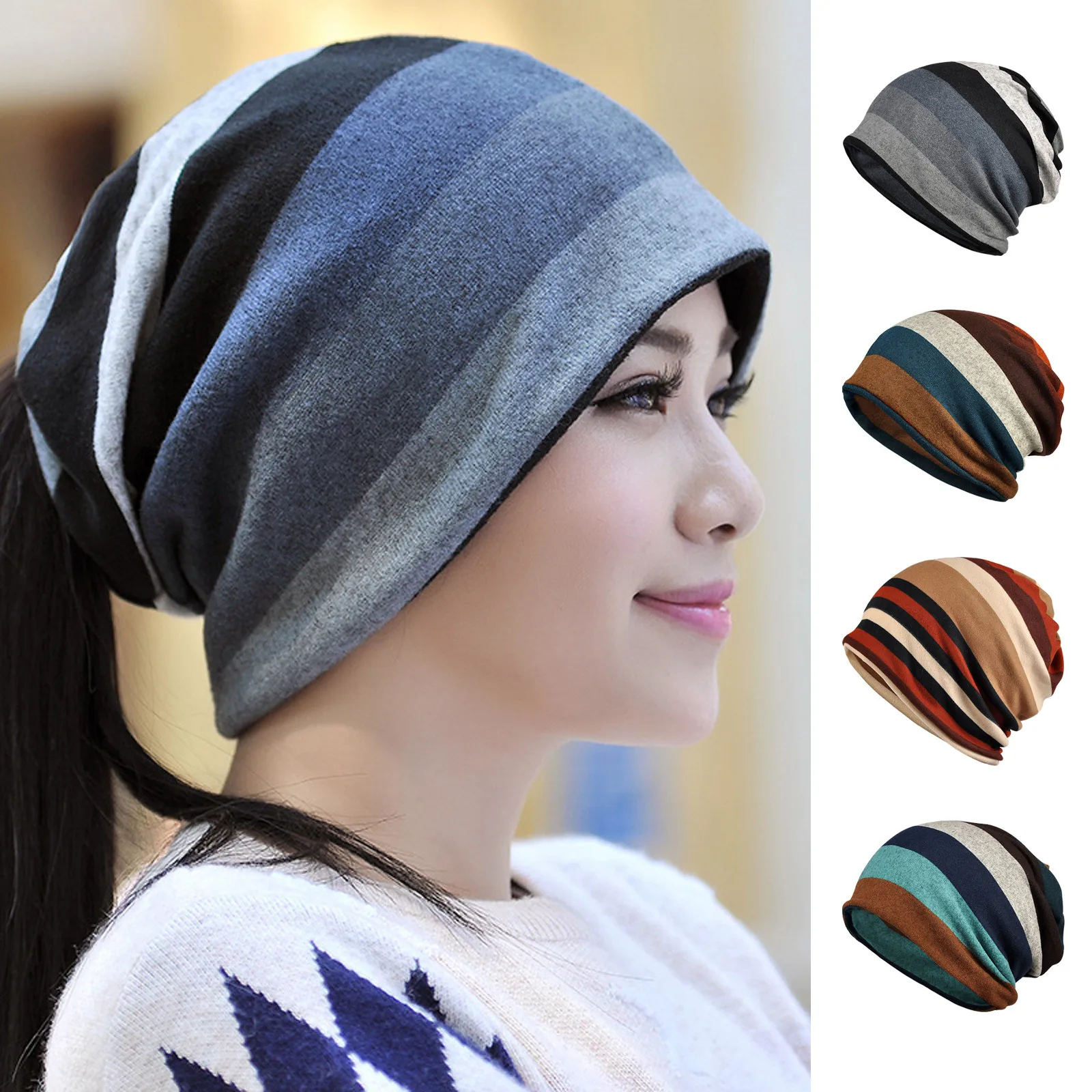 

#35 Women's Headgear Cap Double Knit Striped Head Cap Fashion Design And High Quality Hats Hot Selling Sombrero