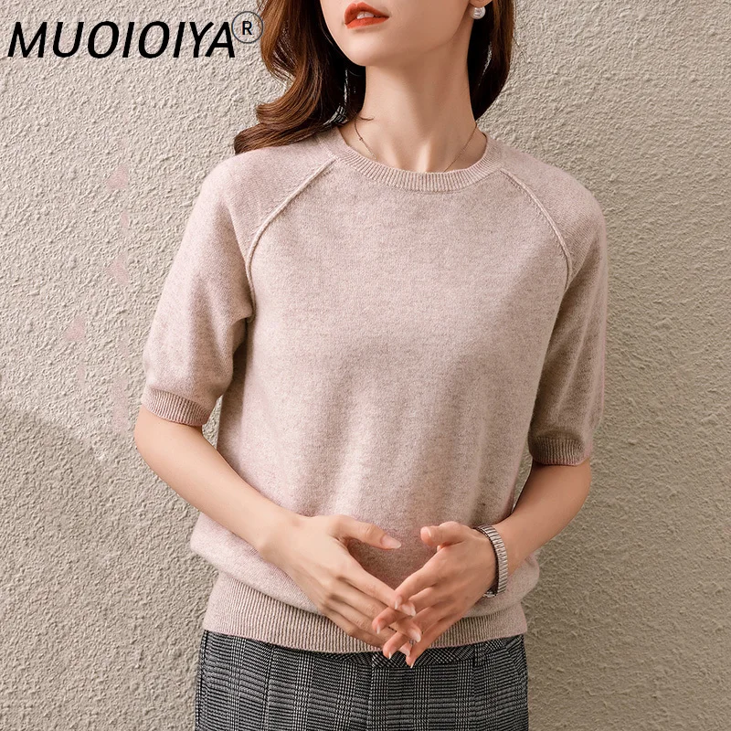 

2022 Brand New Designer O-Neck Loose Soft Women's 100% Pure Wool Sweater Short Sleeve Pullovers Female Fashion Knitted Jumpers