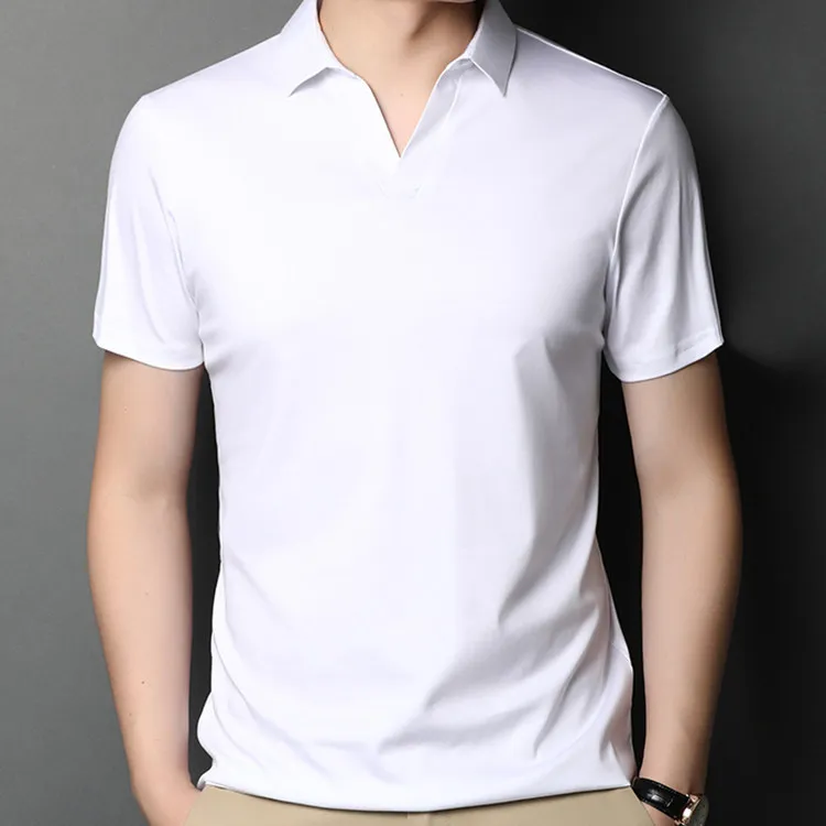 

Summer Short-sleeved T-shirt Men's Lapel Young And Middle-aged Men's Business Solid Color Mercerized Cotton T-shirt Thin Section