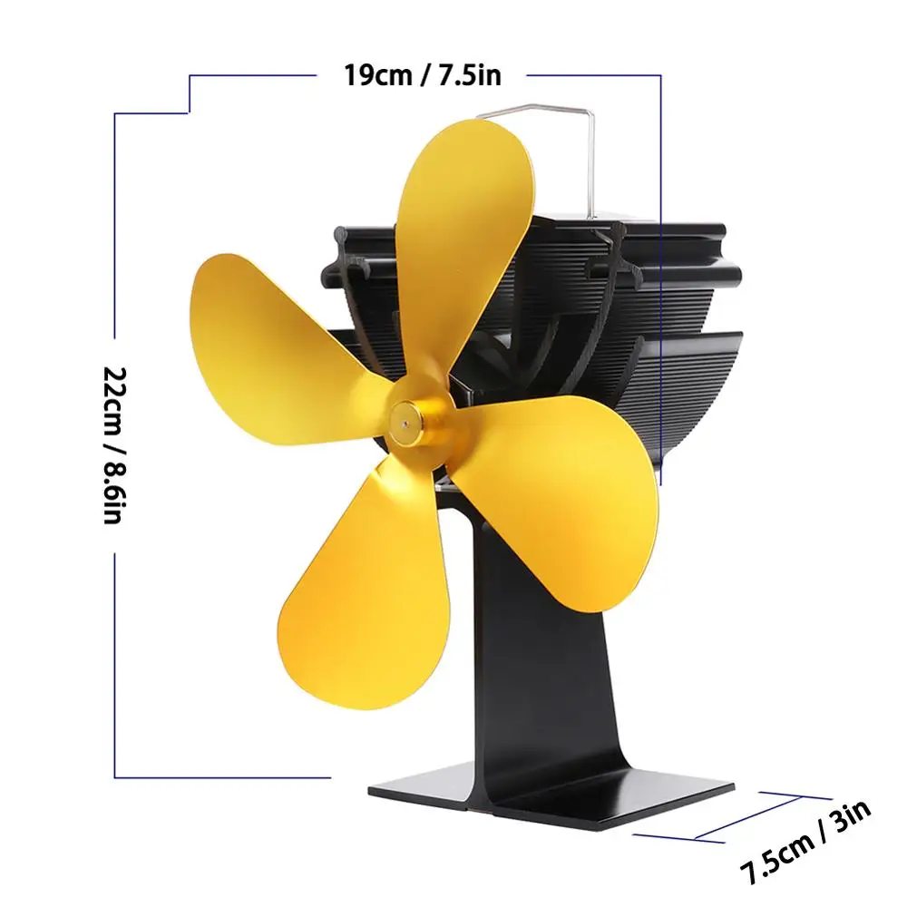 

Black Stove Fan 4 Blade Fireplace with Thermal Wood Burner Eco Mute Fan Home Efficient Heat Distribution