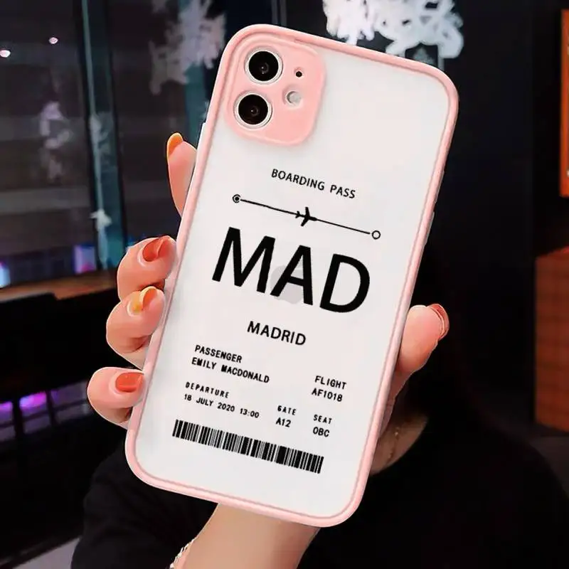

Personalised Plane Ticket luxury Phone Cases shell matte transparent For iphone 7 8 11 12 plus mini x xs xr pro max cover
