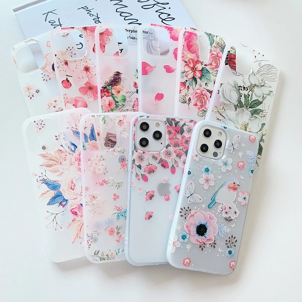 

Soft Silicone flowers Phone Case for IPhone 11 12 Pro Max Protective Cover for IPhone X XR XS Max 7 8 Plus 12 Mini Coque Funda