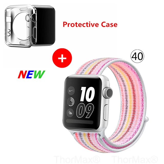 Нейлоновый спортивный бесшовный ремешок для наручных часов iwatch, 4 цвета, в полоску, легкий мягкий сплетенный ремешок для наручных часов Apple Watch 4 серии 3/2/1 38 мм 42 мм 40 мм 44 мм - Цвет ремешка: 40-Pink Streak