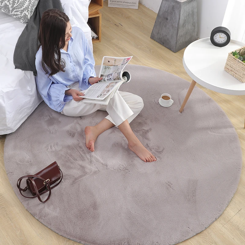 

Plush Furry Round Rug Floor Mat Soft Living Room Soft Artificial Fur Large Carpet Bedroom Children's Room Home Round Floor Mat