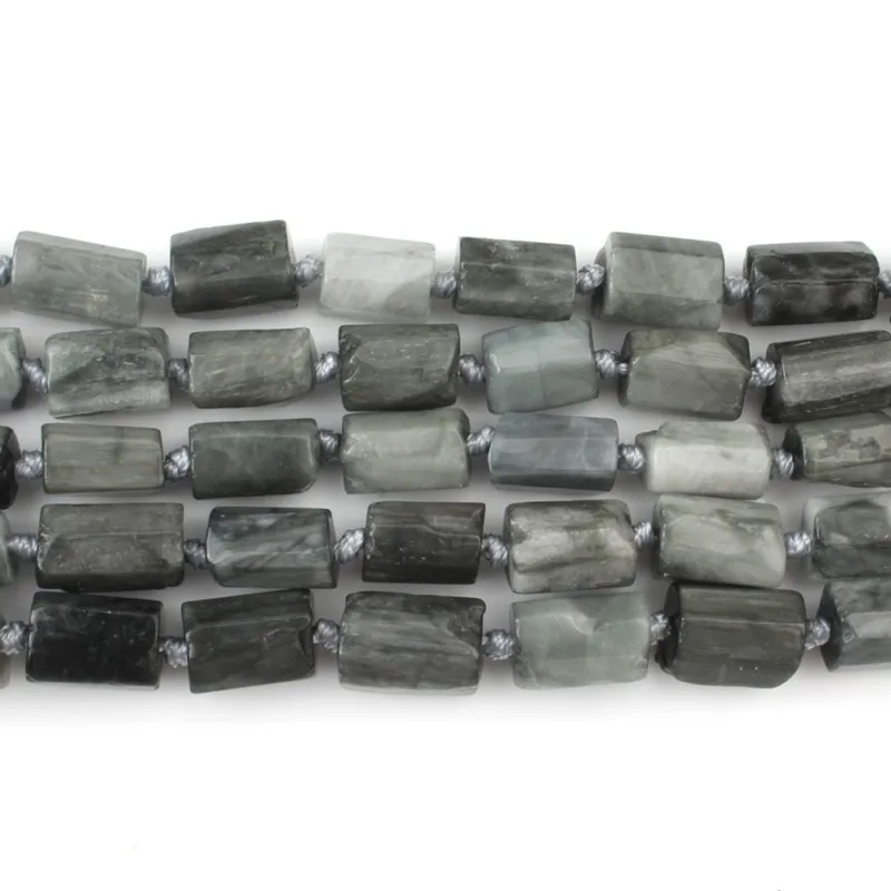 Черный серый цилиндрический натуральный Hawkeye камень бусины для изготовления