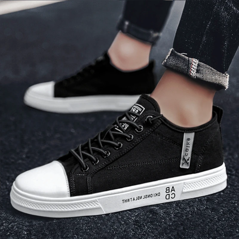 

Classic Men Canvas Shoes Fashion Solid Cheap Men Vulcanized Shoes Low Upper Lace-up Casual Shoes Men Sneakers Male Footwear
